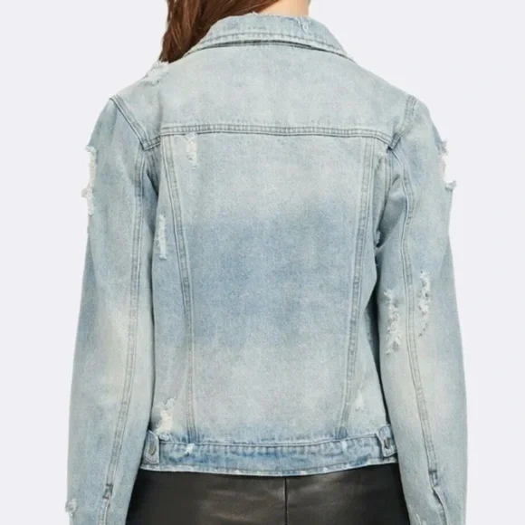 MVN 100% Cotton Womens Distressed Ripped Denim Jacket - Picture 8 of 10